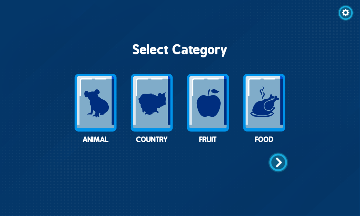 2 Player Word Search Game Select Category Screenshot.