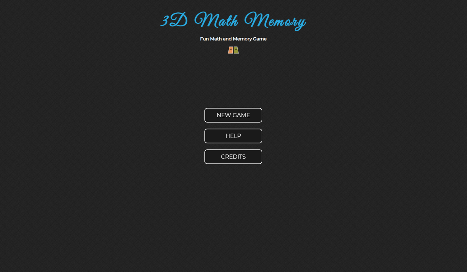 3D Math Memory Game Welcome Screen Screenshot.