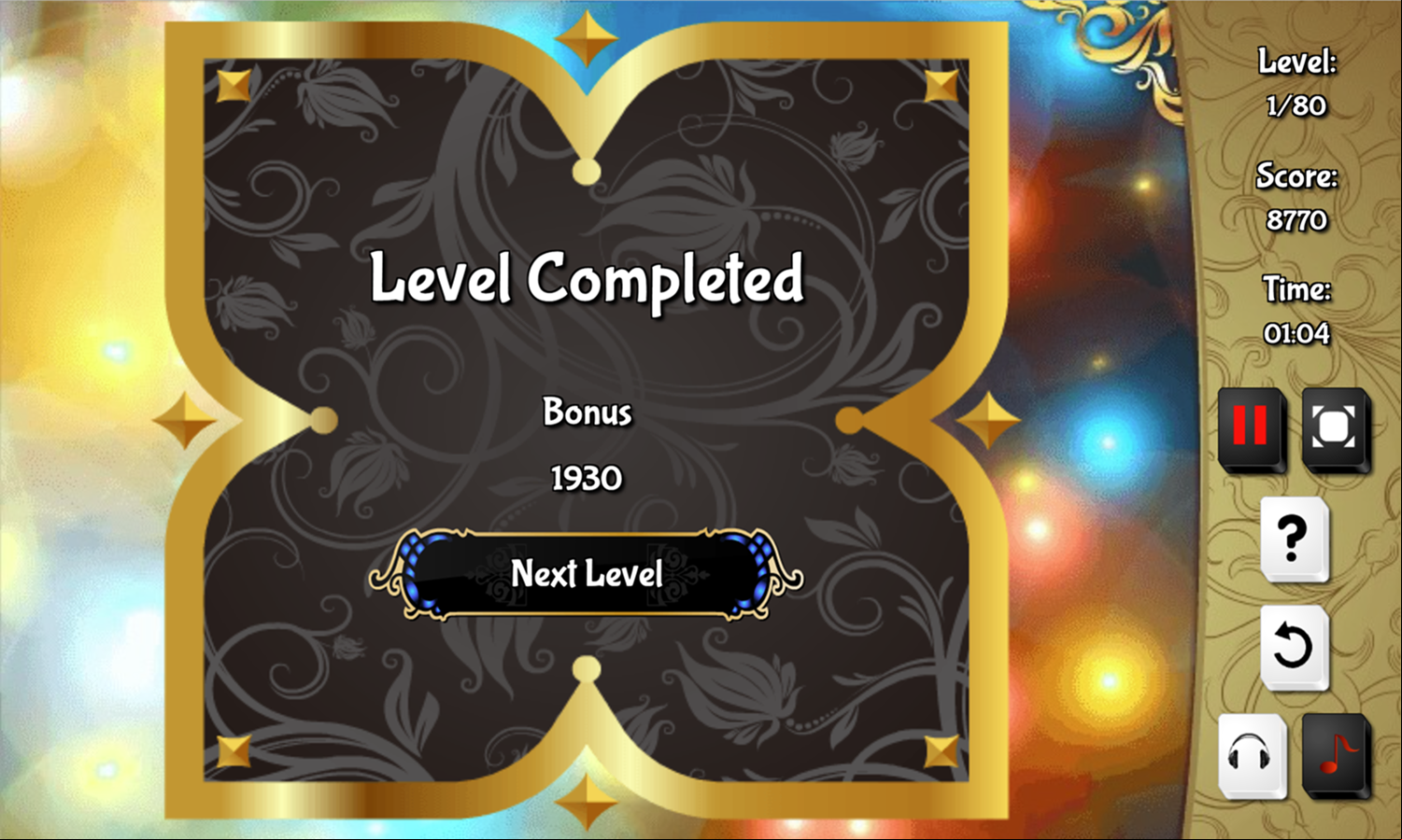 Black and White Mahjong 2 Game Level Completed Screen Screenshot.