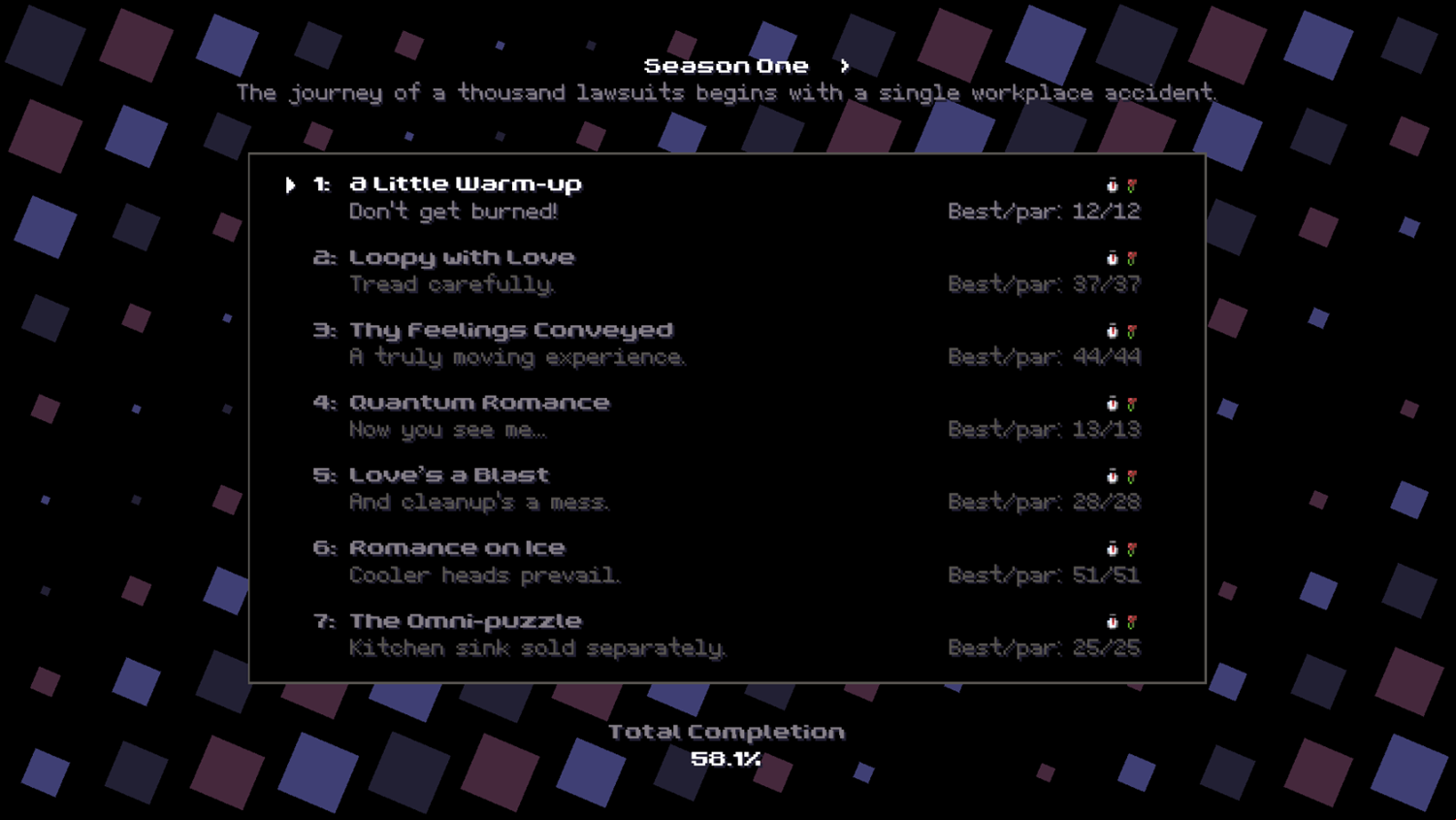 Blaze of Affection Game Level Select Screen Screenshot.