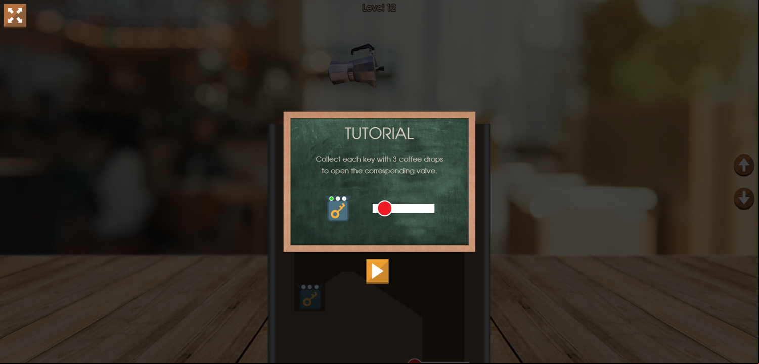 Coffee Drip Game Tutorial Screen Keys Info Screenshot.