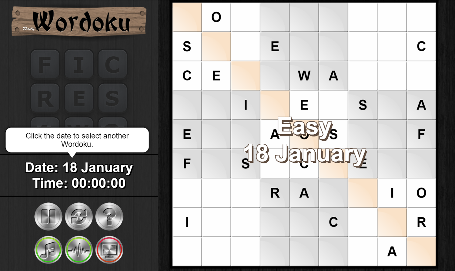 Daily Wordoku Game Start Screenshot.