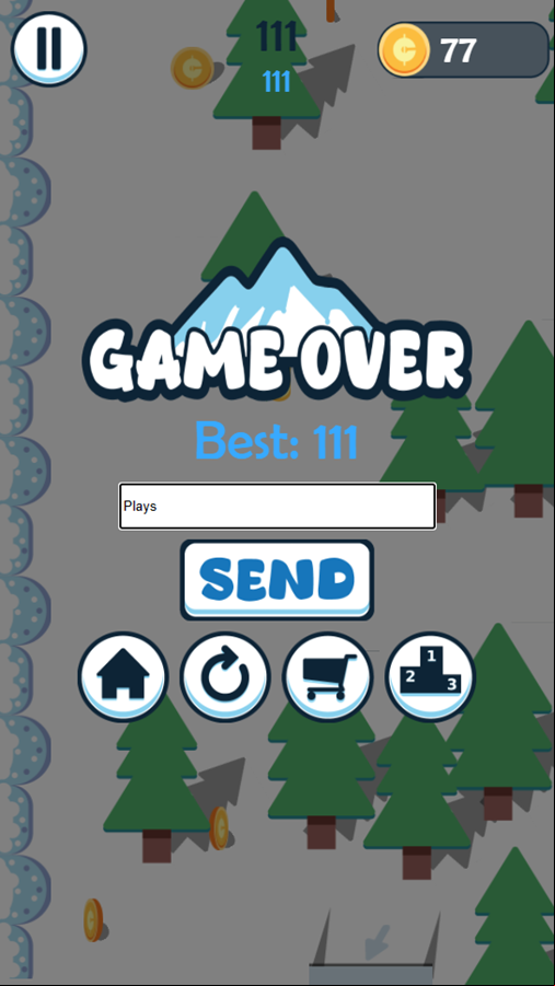 Downhill Snowboard Game Over Screenshot.