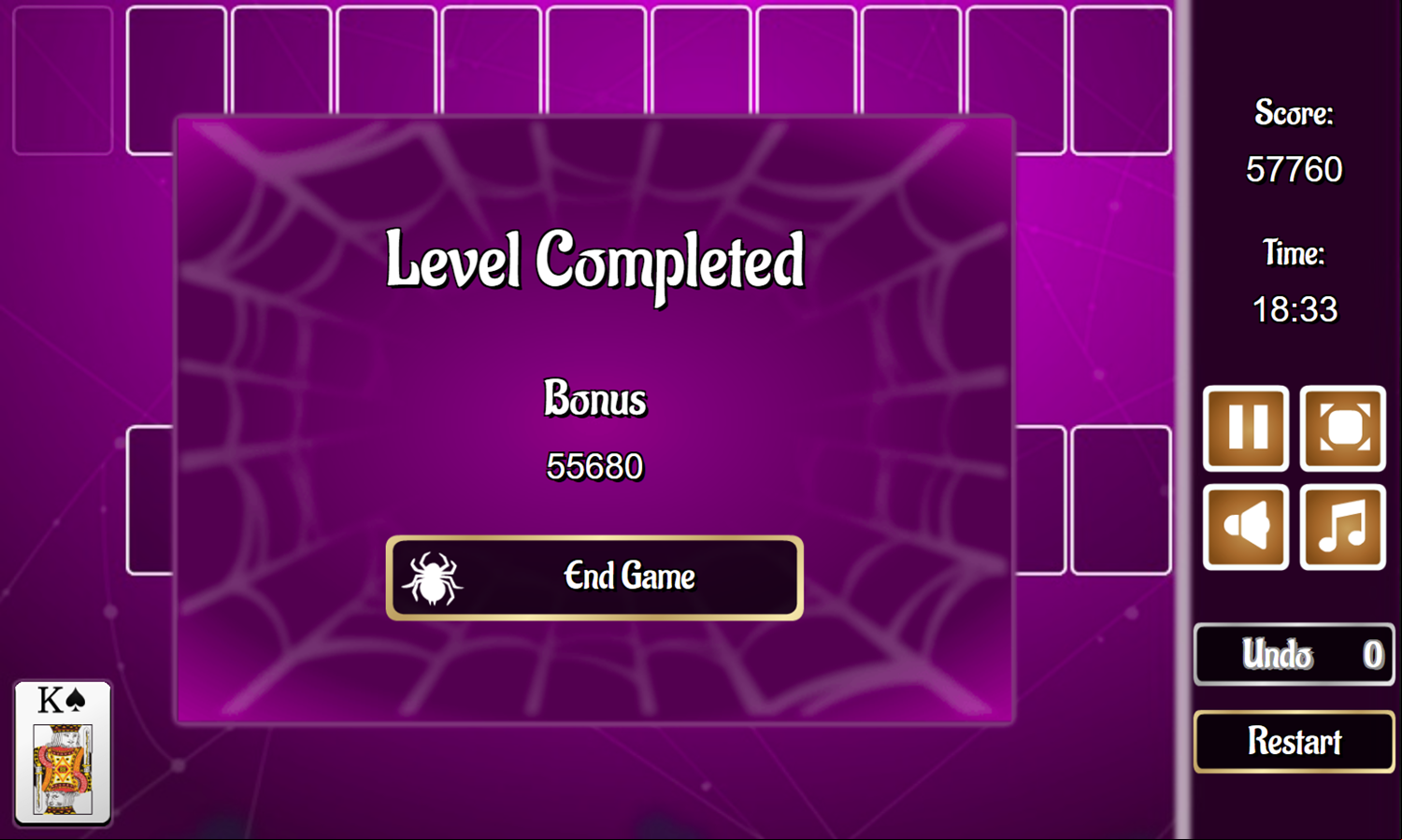 Huge Spider Solitaire Game Complete Screen Screenshot.