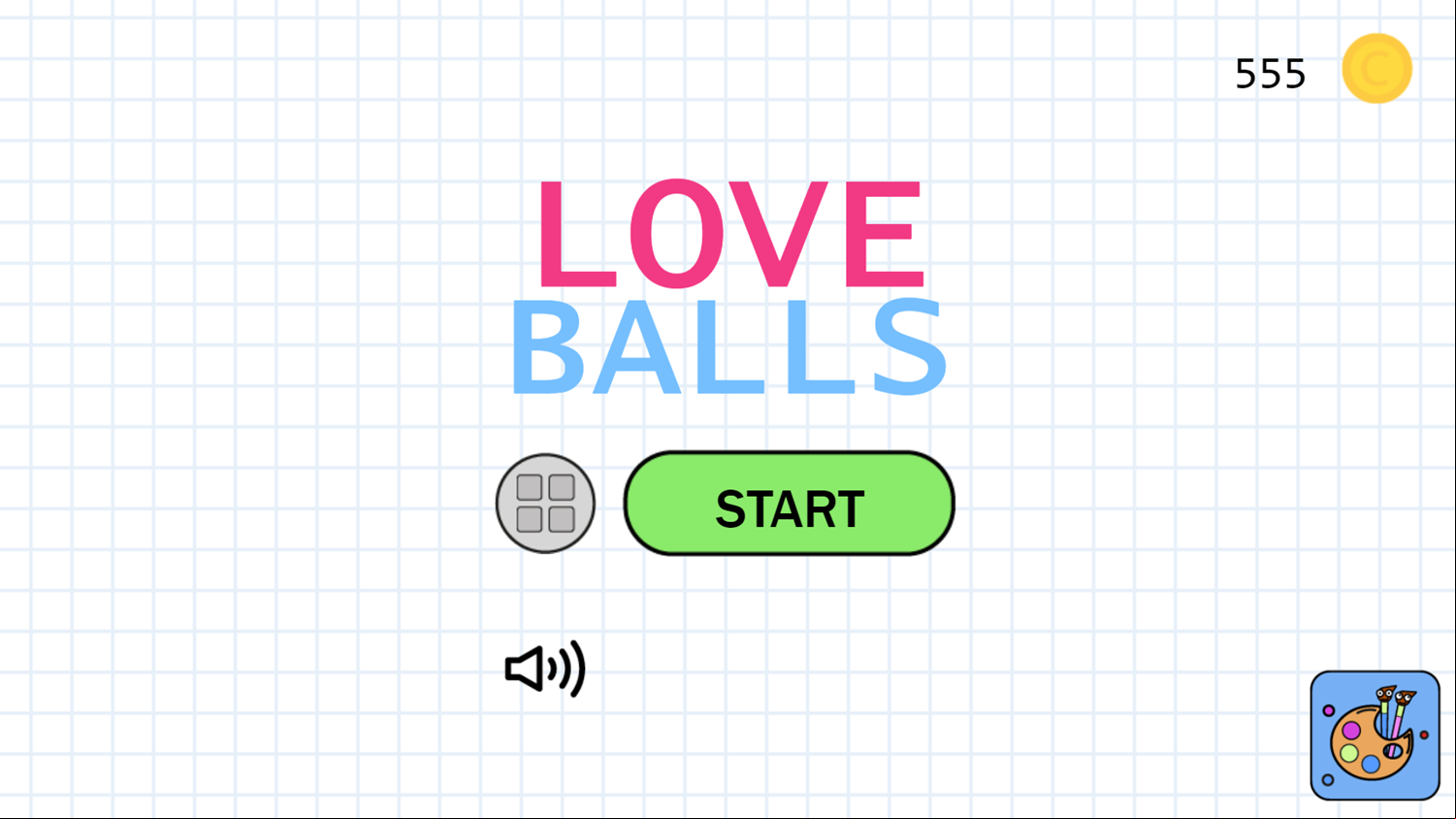 Love Balls Game Welcome Screen Screenshot.