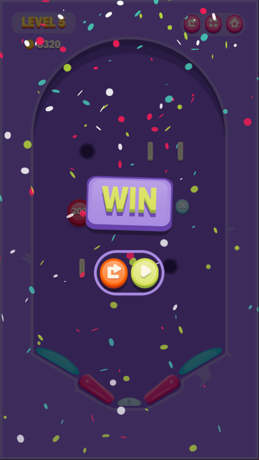 Pinball Rush Game Level Complete Screen Screenshot.