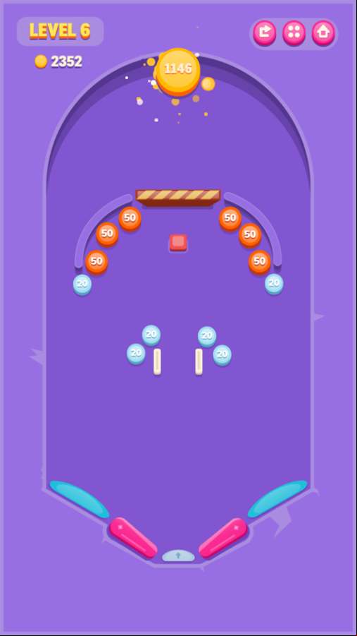 Pinball Rush Game Level With a Wall Screenshot.