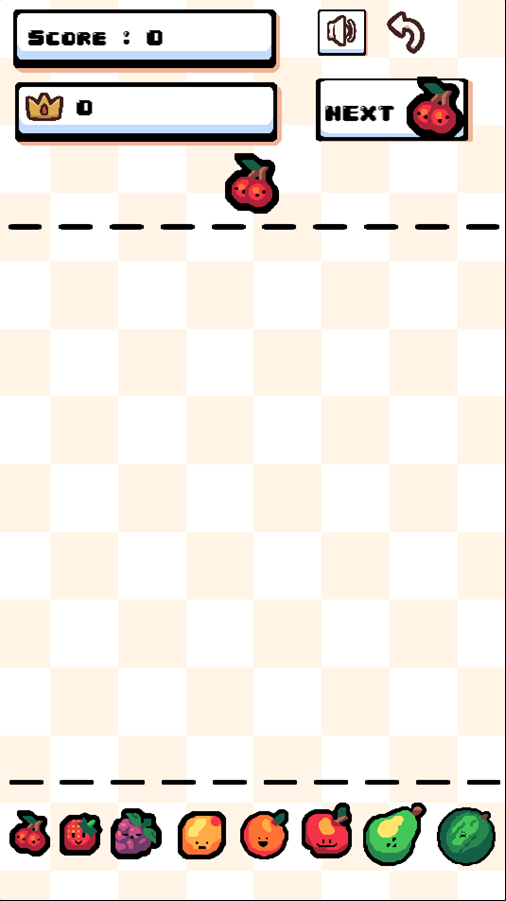 Pixel Fruit Merge Game Start Screenshot.