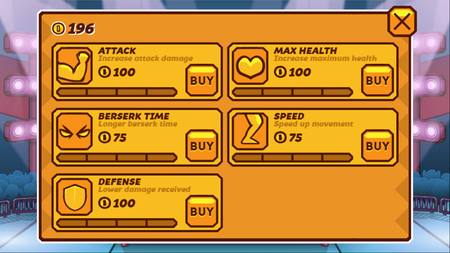 Pro Wrestling Action Game Upgrade Shop Screen Screenshot.