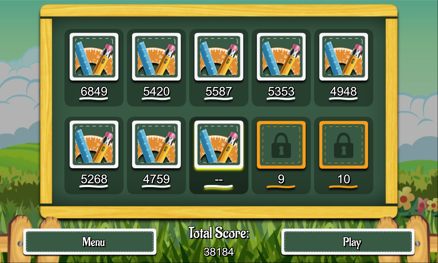 Quick Arithmetic Game Level Select Screen Screenshot.