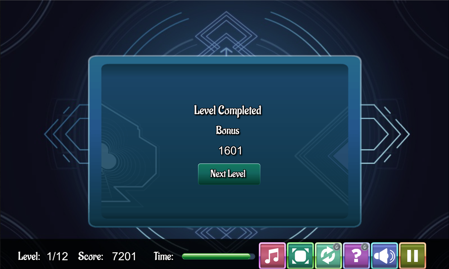 Solitaire Connect Game Level Completed Screen Screenshot.
