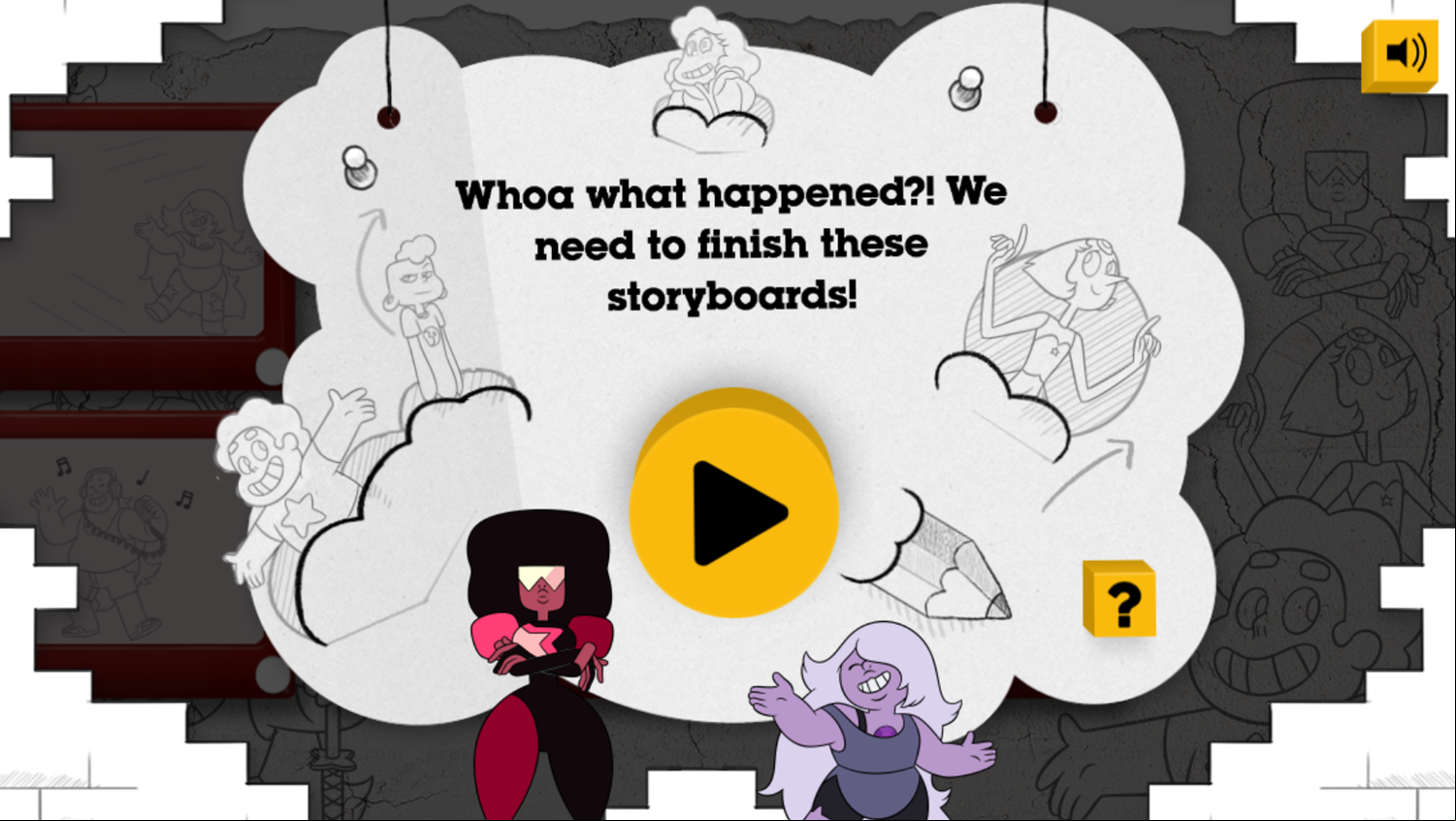 Steven Universe Storyboard Game Welcome Screen Screenshot.
