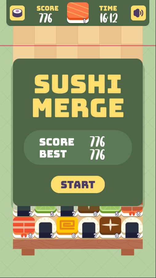 Sushi Merge Game Score Screenshot.