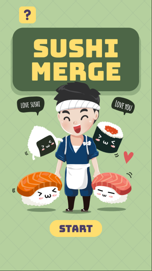 Sushi Merge Game Welcome Screen Screenshot.