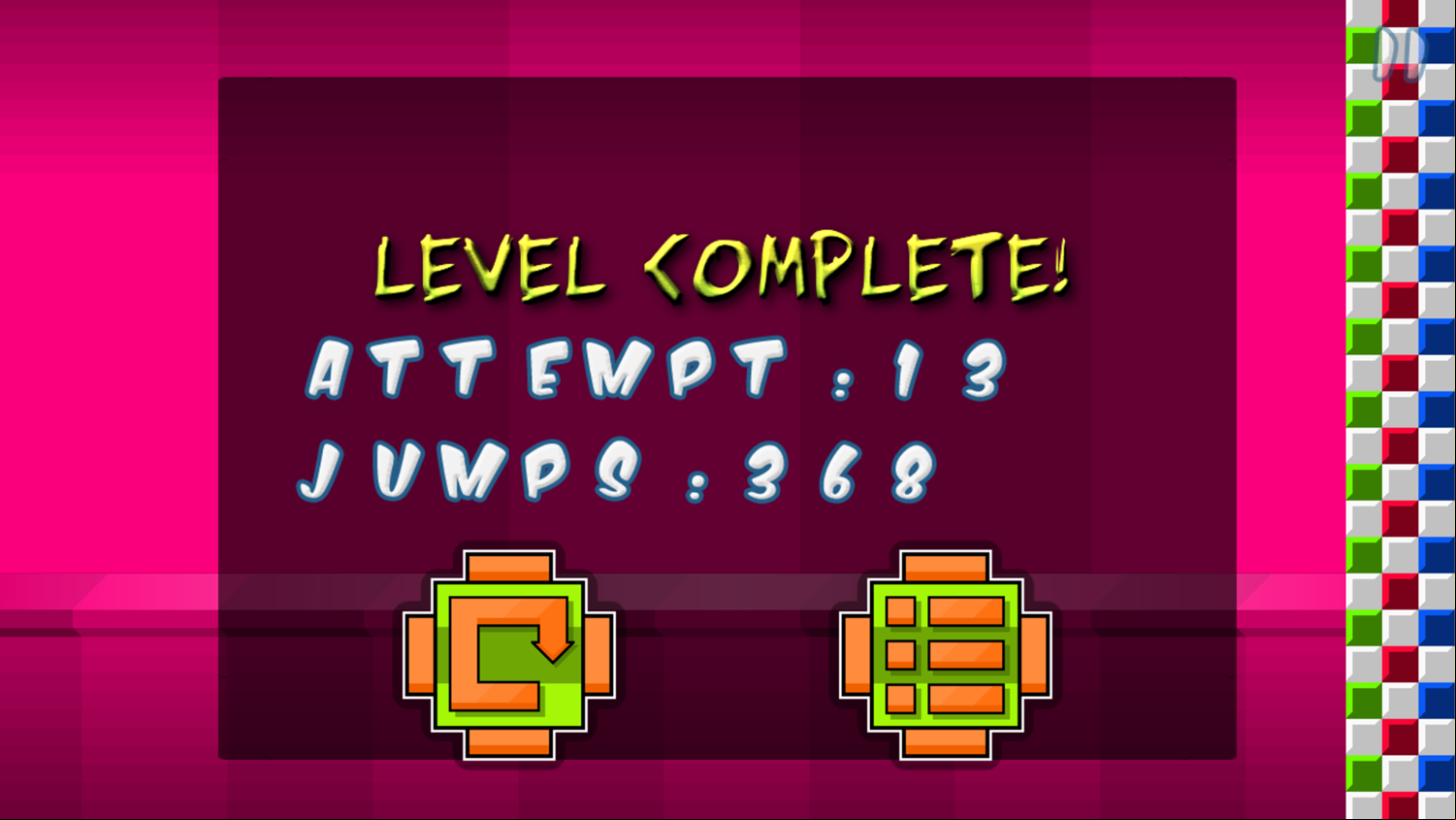 The Impossible Dash Game Level Complete Screenshot.