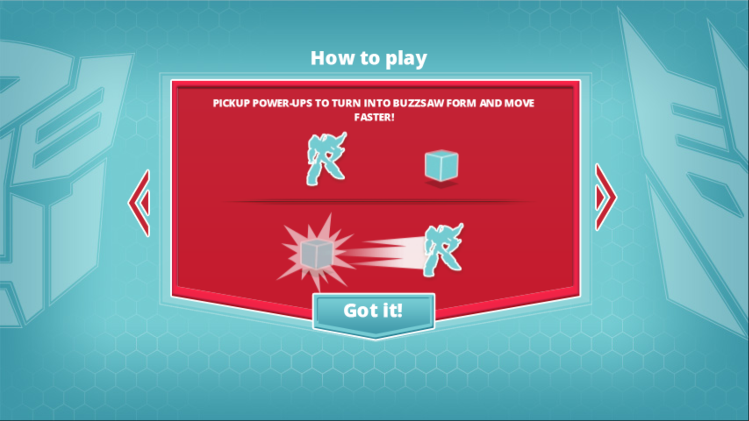 Transformers Super Mini Con Striker Game How to Play Power Ups Screen Screenshot.