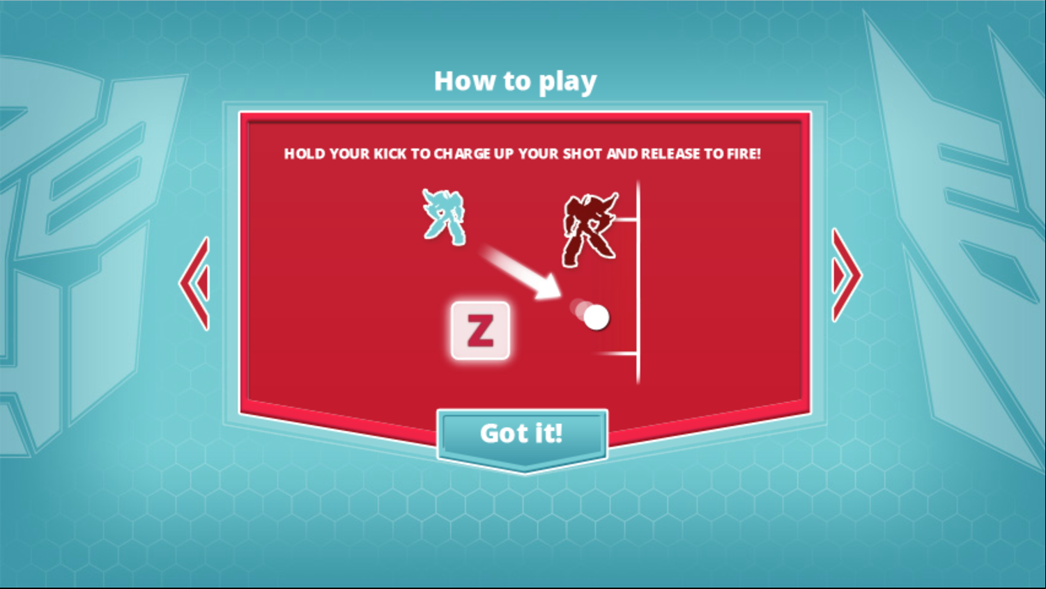 Transformers Super Mini Con Striker Game How to Play Shot Strength Screen Screenshot.