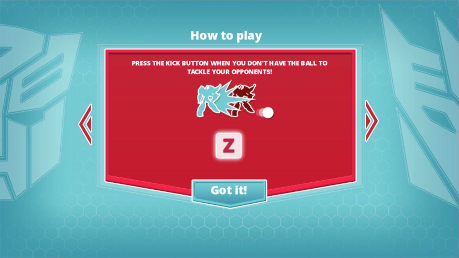 Transformers Super Mini Con Striker Game How to Play Tackle Screen Screenshot.